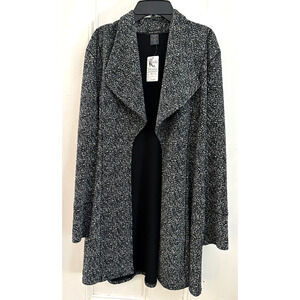 Eva Varro Marabella Open Front Jacket Wing Collar Textured Black Size L $228~NWT